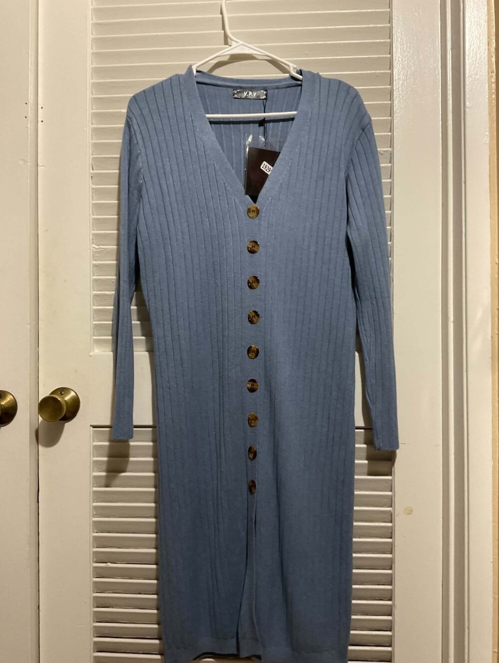 Ribbed Button-Front Longline Dress in Dusty Blue